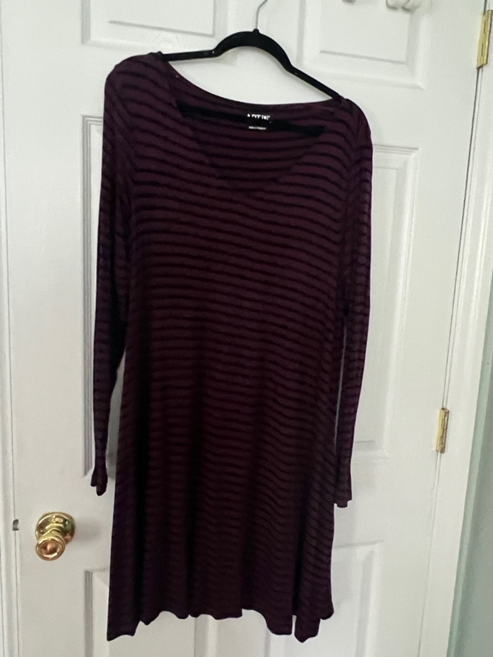 Apt. 9 Purple and Black Striped Long Sleeve Swing Dress